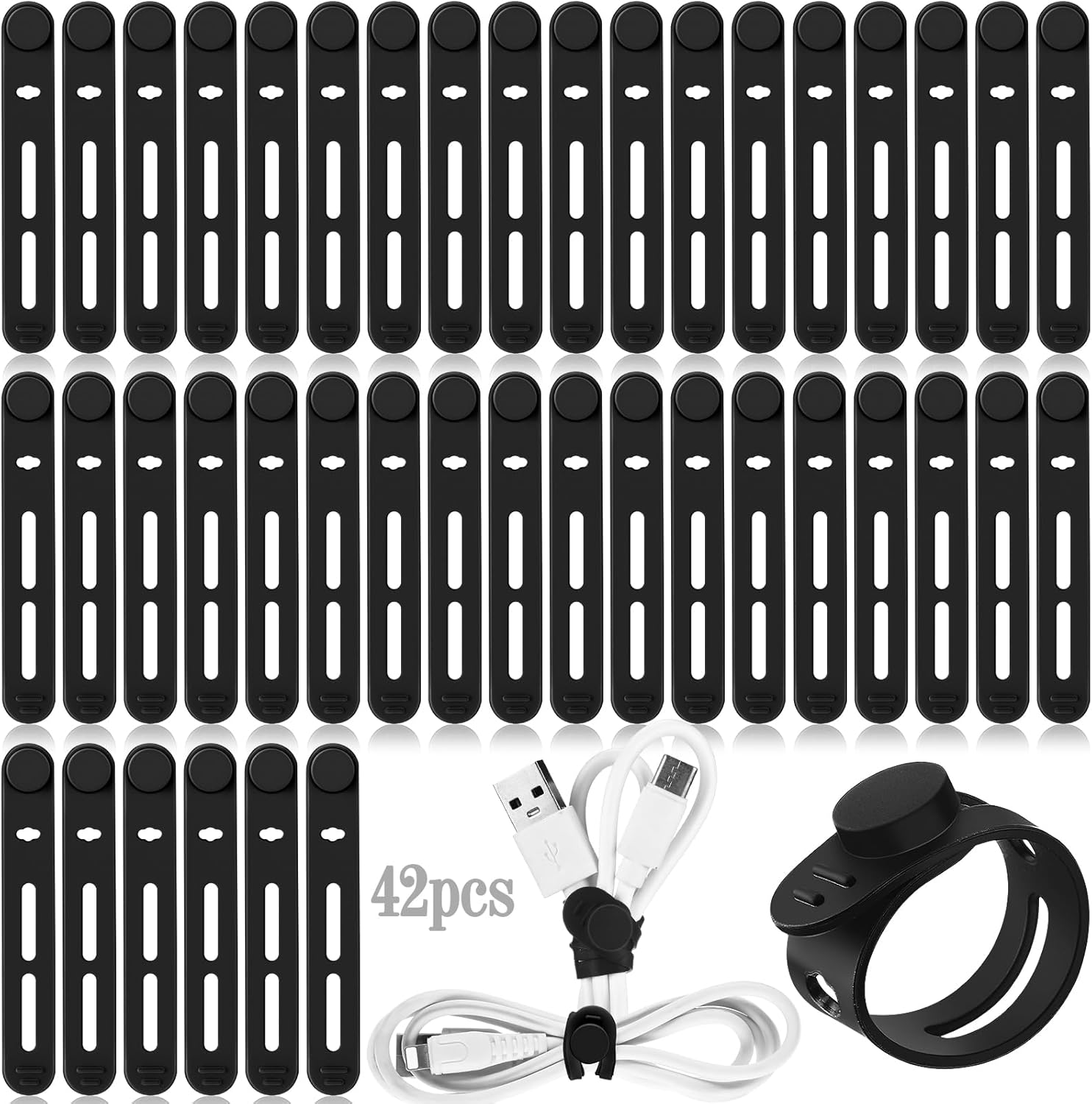 Travel Cable Organizer - 42 Pcs Silicone Cable Ties Reusable