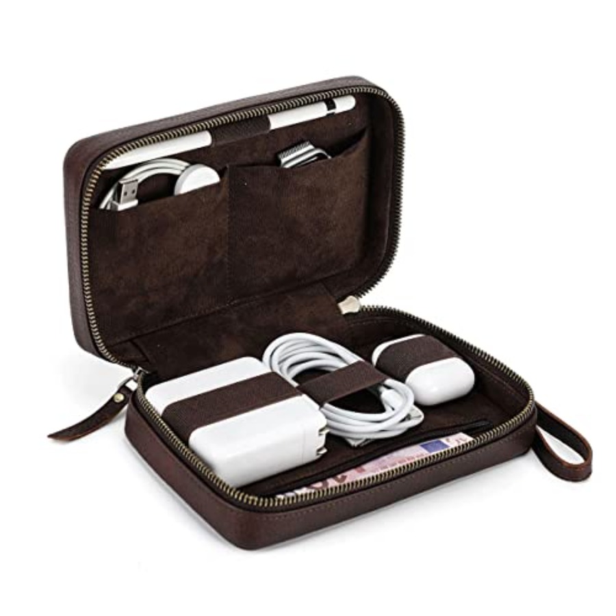 Tech Accessories Storage - Full Grain Leather Electronic Organizer Travel
