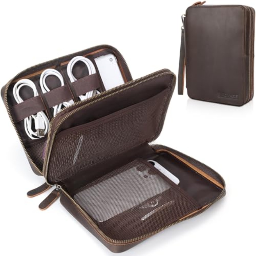 Tech Accessories Travel Bag - Polare Full Grain Leather Travel Cable
